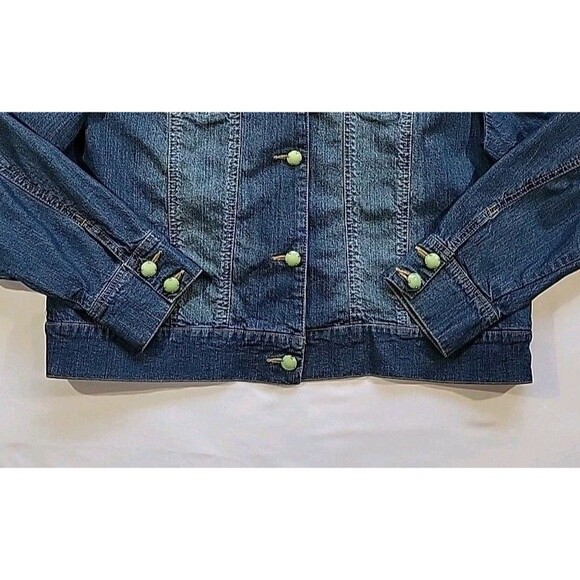 Coldwater Creek Denim Jacket Green Jeweled Buttons Southwestern Boho Size Large - Picture 7 of 14
